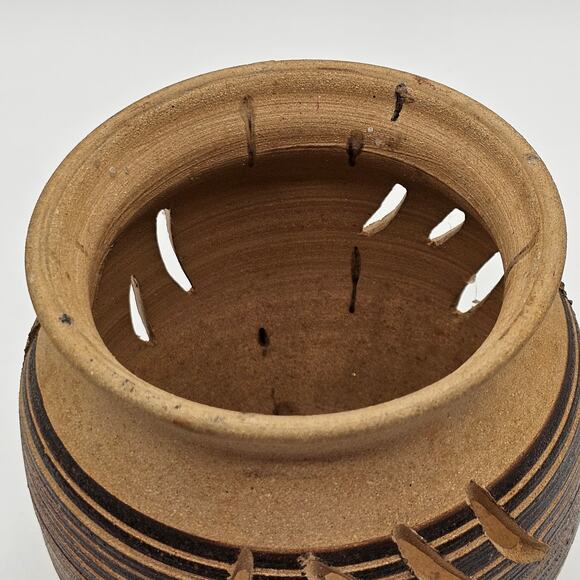 Unique Signed Pottery Planter with Cutout Design, Handcrafted Art Piece 5.5" - Picture 5 of 8